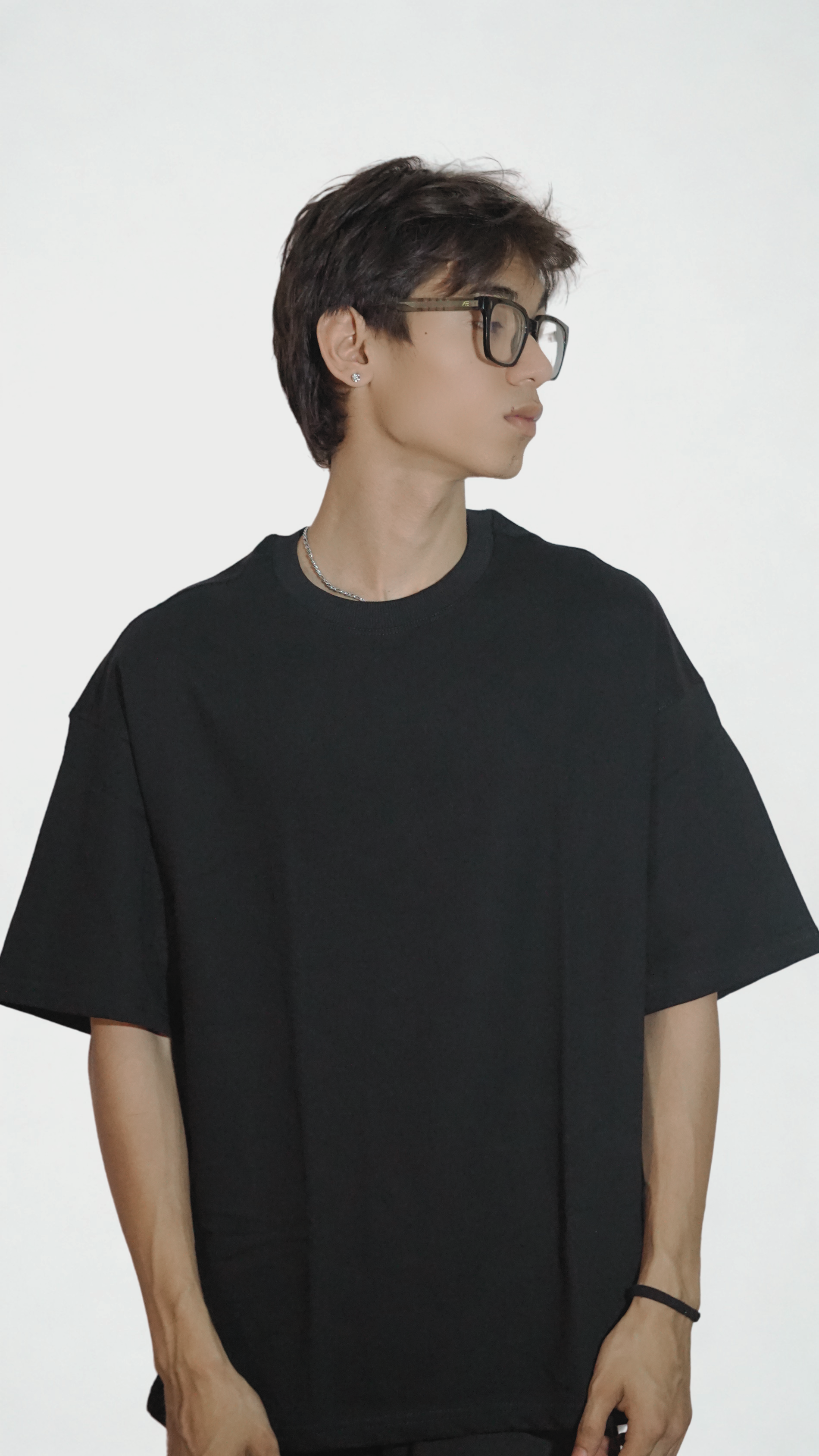 Black Premium Oversized Down Shoulder Tee